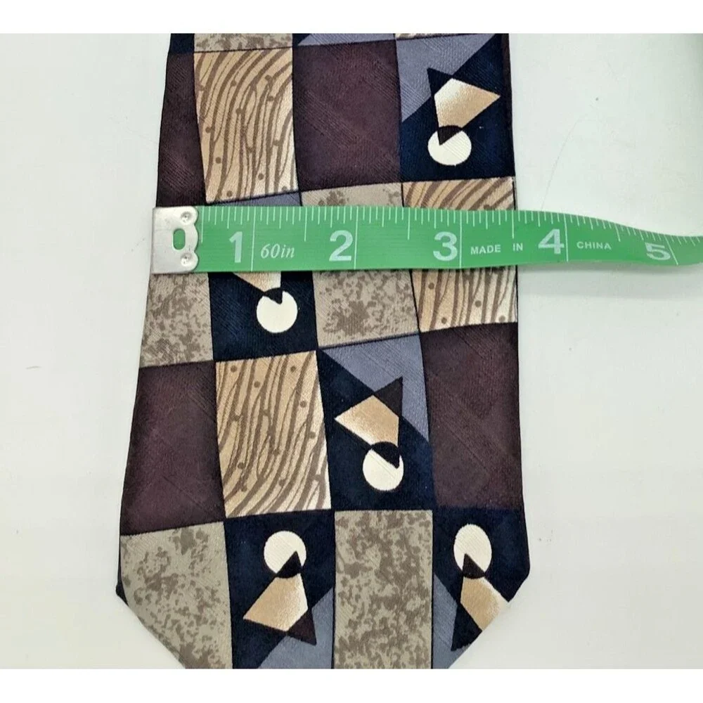 Torriani Abstract Necktie Vintage Fine Silk Art Deco Geometric  Burgundy Tan